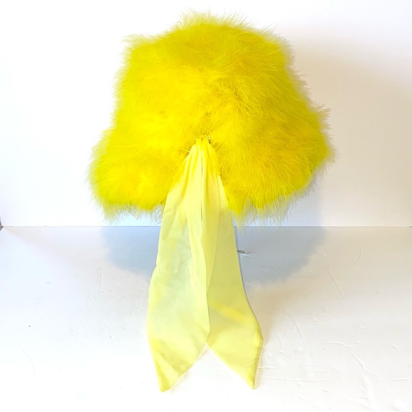 Vintage 1960s Happy Cappers Marabou Feather MCM Retro Mod Straw Hat - Yellow - Picture 5 of 10